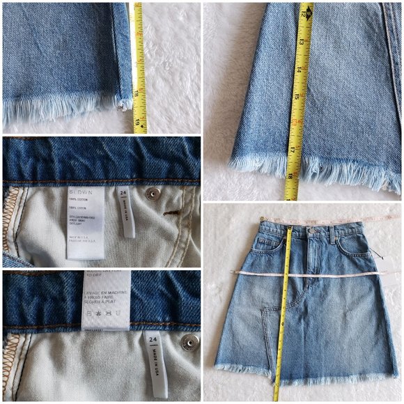 BLDWN Andie Asymmetric Frayed A Line Blue Denim Skirt SZ 24 - Picture 15 of 15